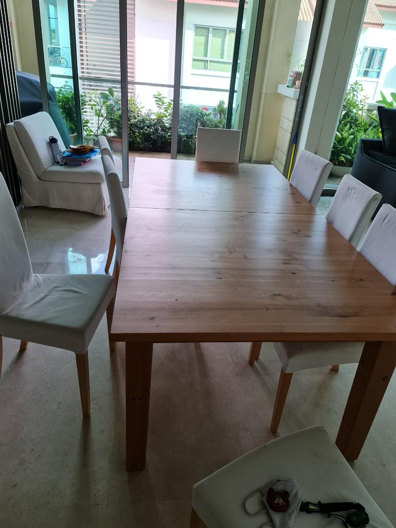 812 pax Extending dining table. 10 chairs included., Furniture & Home