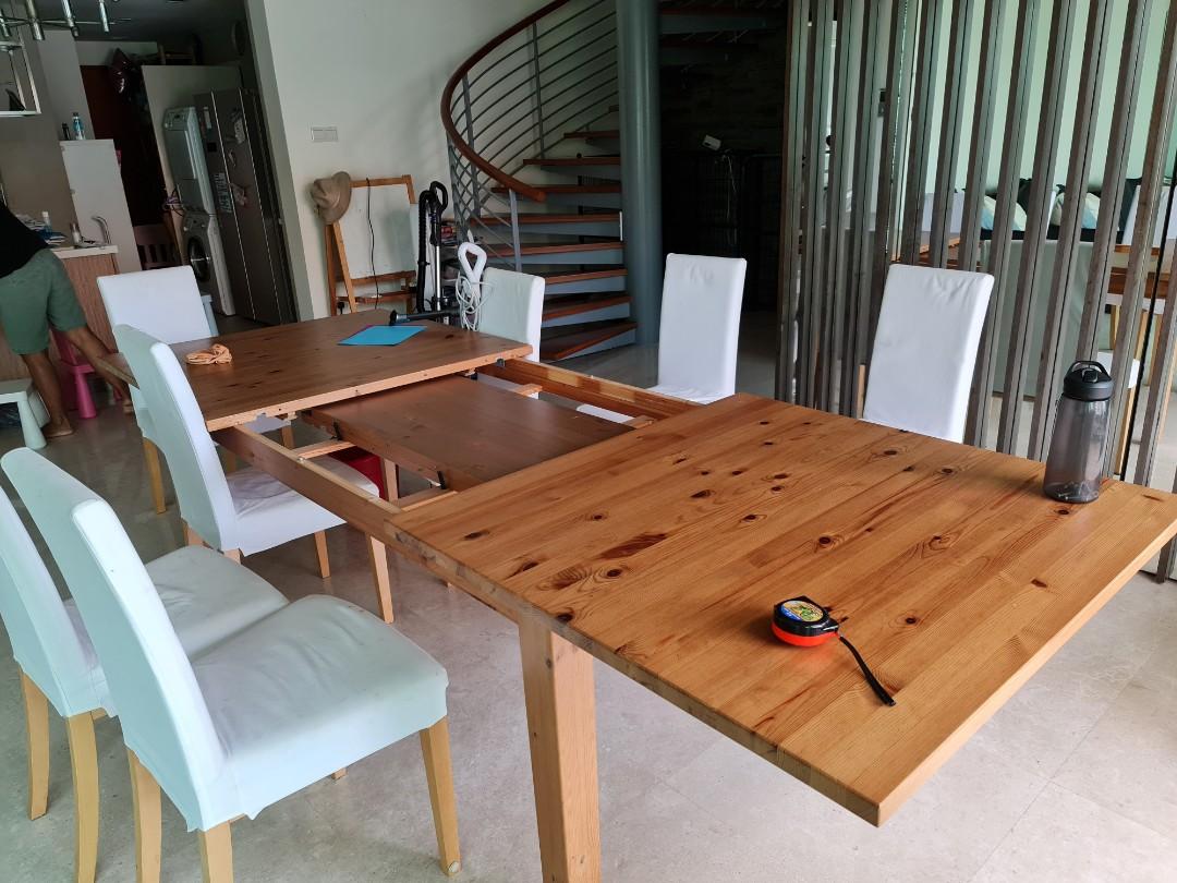 812 pax Extending dining table. 10 chairs included., Furniture & Home