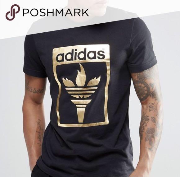 Adidas Originals Black & Gold T-shirt, Men's Fashion, Tops & Sets, Tshirts & Polo Shirts on