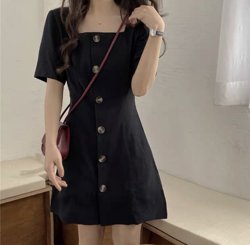 Square neck clearance button down dress