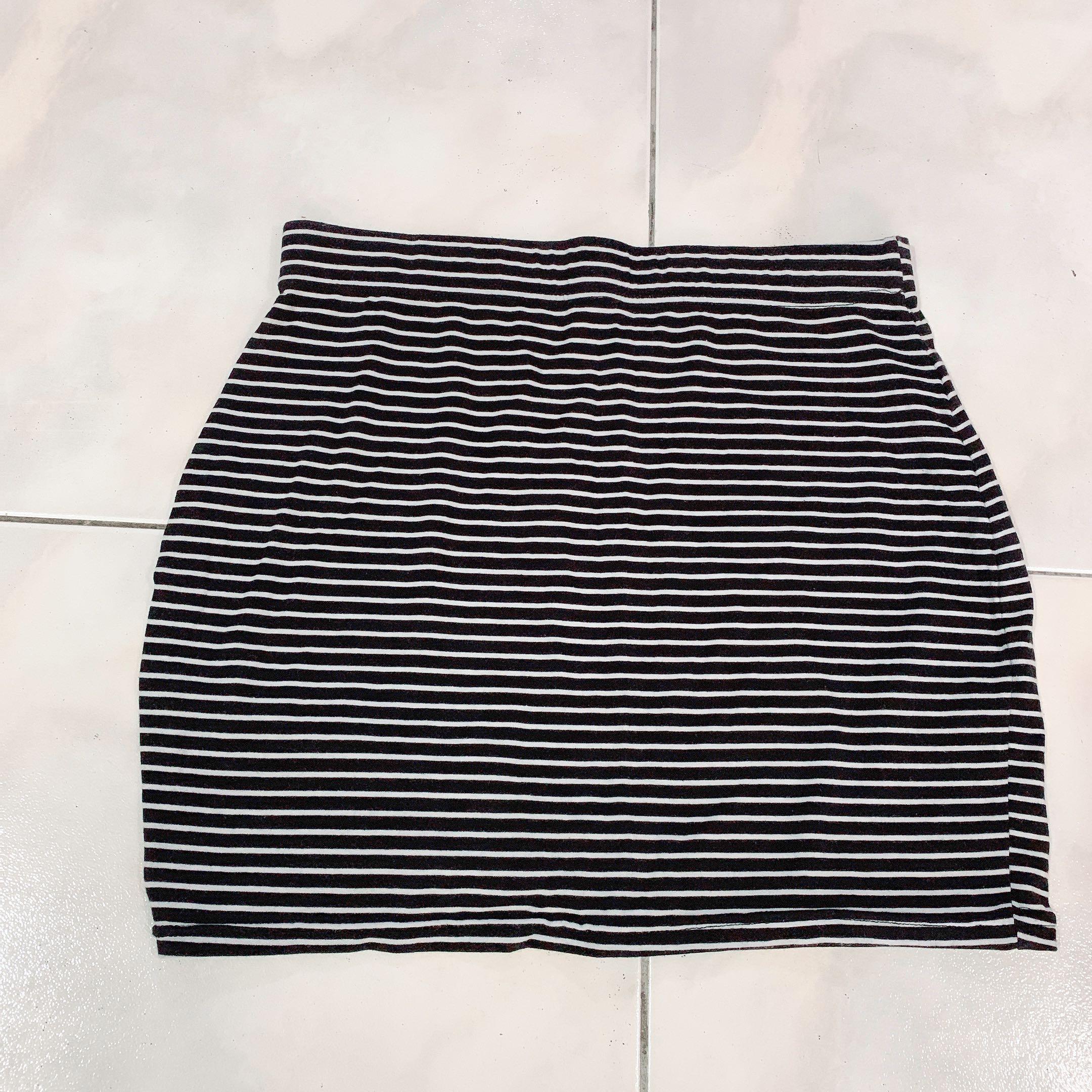 Black and white striped bodycon skirt Clearance