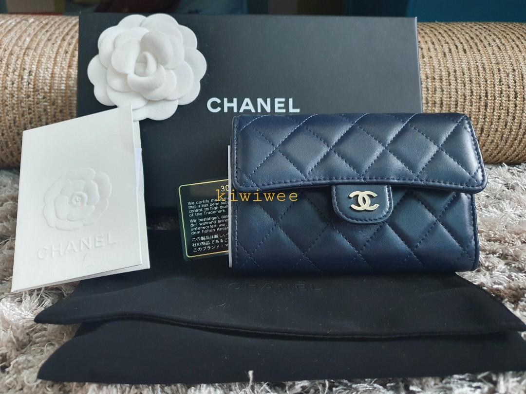 CHANEL Classic Flap Caviar Leather Wallet Navy Blue
