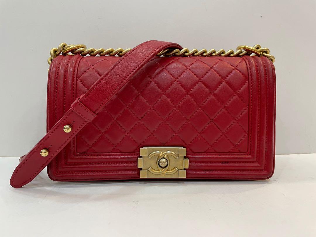 CHANEL LAMBSKIN NO.19 RED BOY PERFORATED SHOULDER BAG 227001689