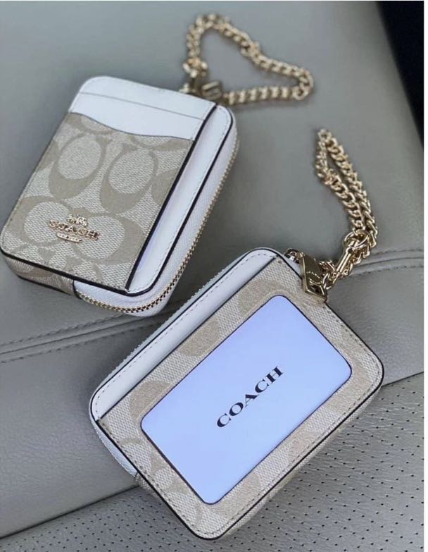 Coach C0058 Zip Chain Card Case Wallet, Luxury, Bags & Wallets on Carousell