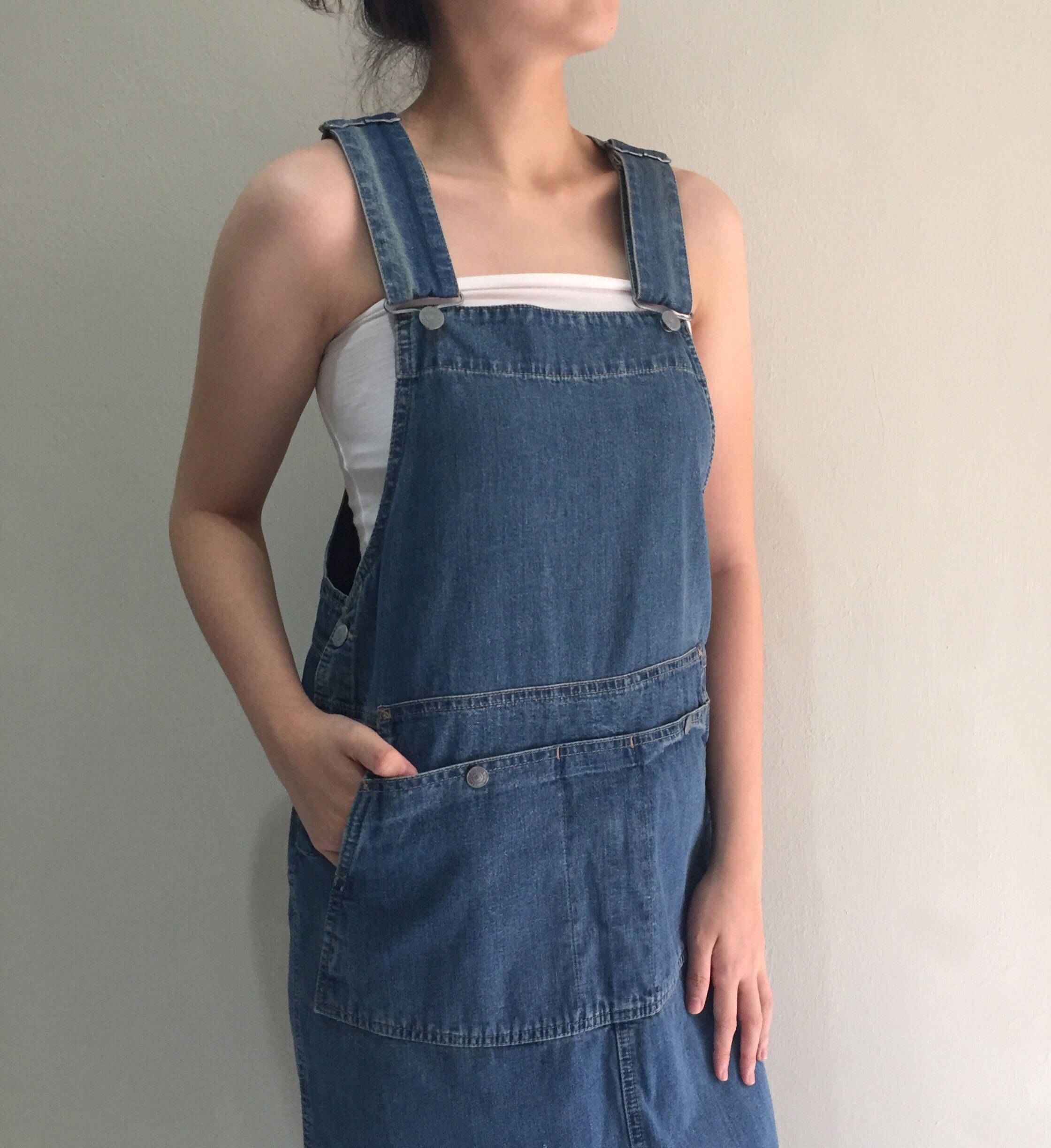 Denim pinafore maxi dress sale
