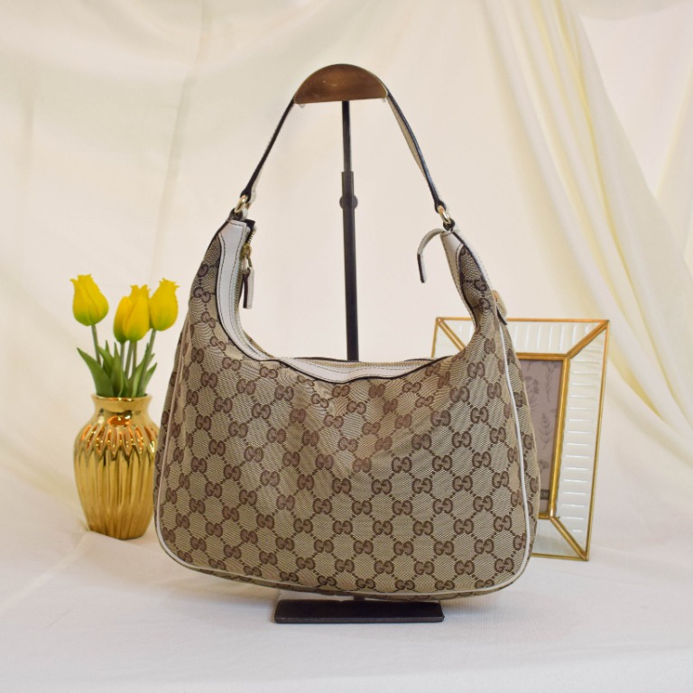 GUCCI Charmy GG Canvas Hobo Bag in Beige Women s Fashion