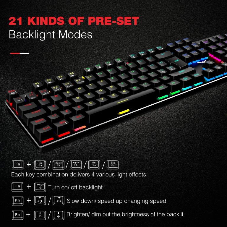 HAVIT Mechanical Gaming Keyboard 105 Keys UK Layout, Blue Switch