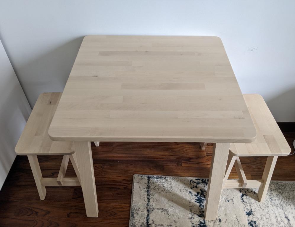 IKEA Norraker Birch Table and Matching Stools, Furniture & Home Living