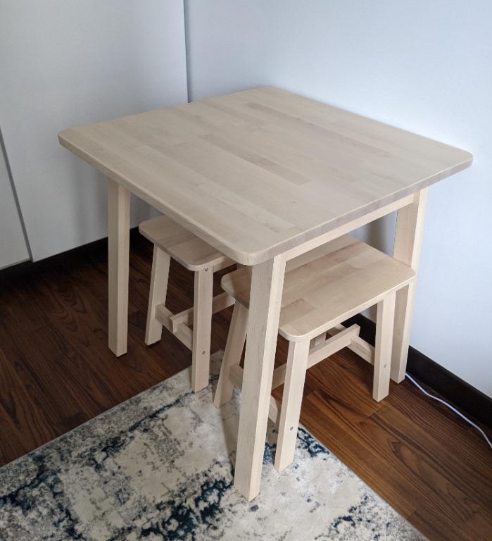 IKEA Norraker Birch Table and Matching Stools, Furniture & Home Living