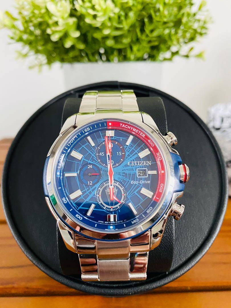 MADE IN JAPAN CITIZEN SPIDER MAN ECO DRIVE BLUE DIAL STAINLESS STEEL WATCH