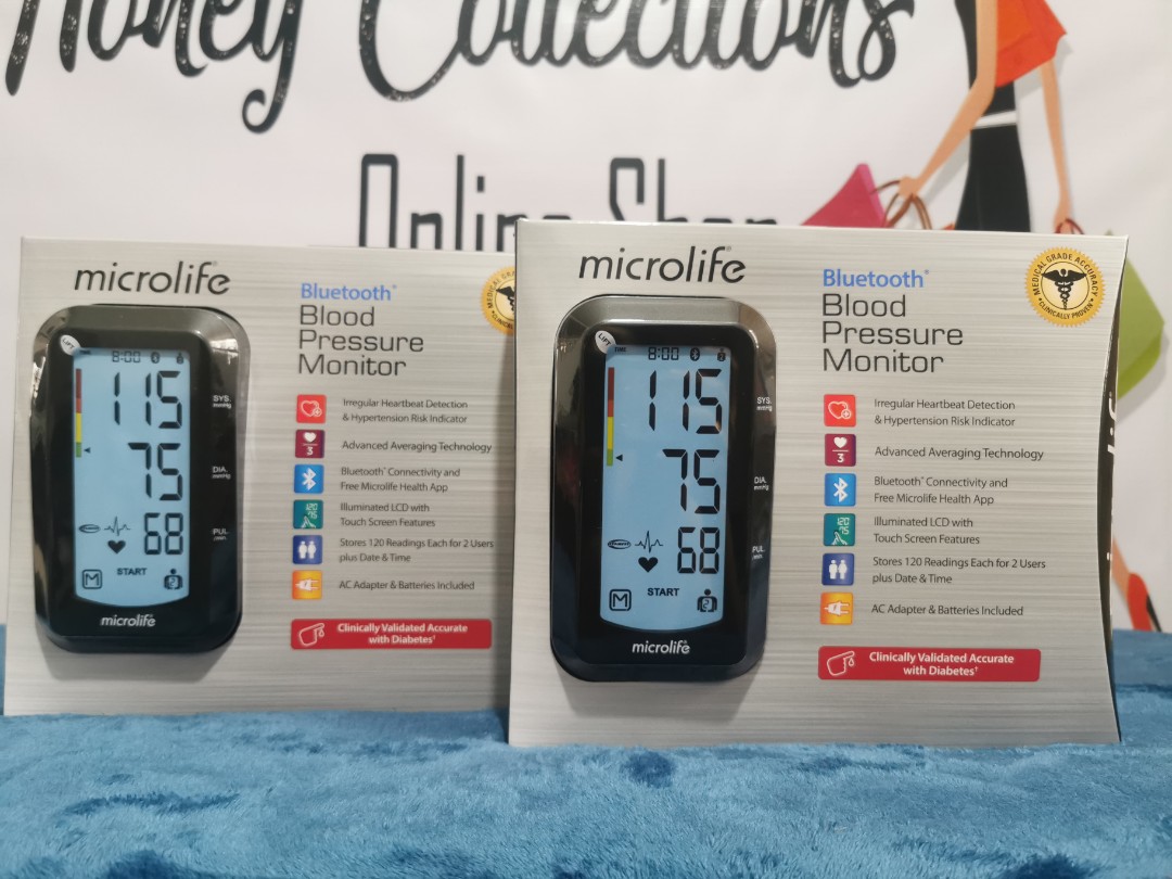 Microlife Bluetooth Upper Arm Blood Pressure Monitor with Irregular  Heartbeat Detection, Health & Nutrition, Health Monitors & Weighing Scales  on Carousell