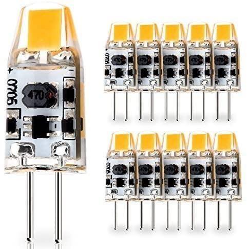 Daylight White 6000K 10-Pack G4 Base 2W LED Bulbs JC T3 Lamp 20W Glass Halogen Light Bulbs Replacement Under Cabinet Light 12V-24V AC / 10V-30V DC RV, motorhomes, Boats Landscape Lighting