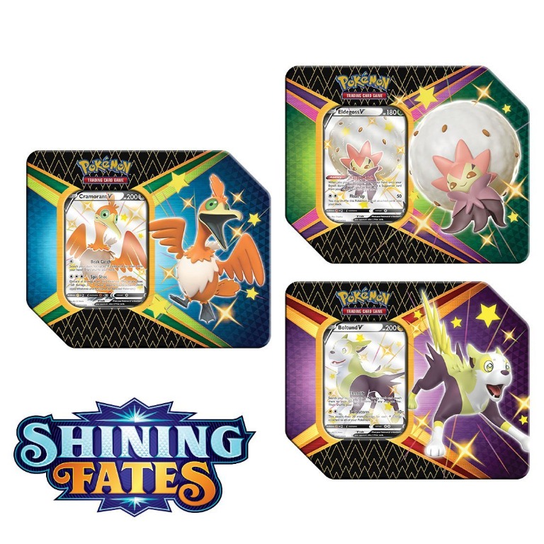 Pokémon TCG: Shining Fates Tin - Eldegoss V, Boltund V Or Cramorant V With 6 Booster Packs