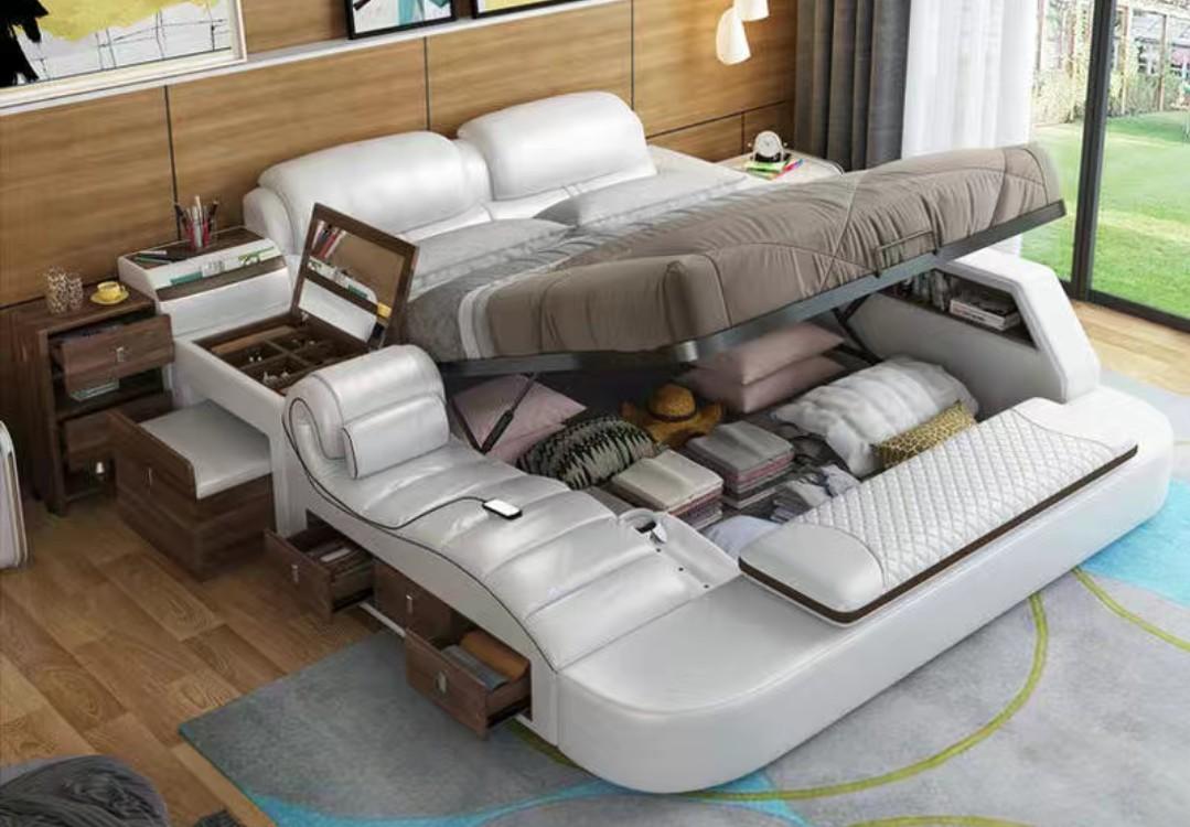 Bed frame shop with lounge chair