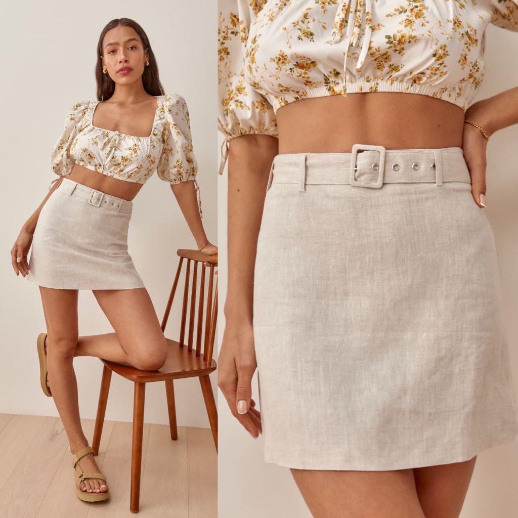 Reformation Apricot Linen Mini Skirt Authentic Women s Fashion Bottoms Skirts on Carousell