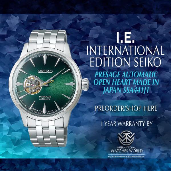 SEIKO INTERNATIONAL EDITION PRESAGE AUTOMATIC OPEN HEART GREEN SSA441J1,  Mobile Phones & Gadgets, Wearables & Smart Watches on Carousell