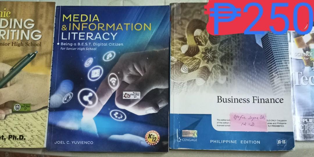 Text Books for sale ( senior high) (Category: Textbooks) located in Manila. Submitted by happydachshund (Listing ID 1088190417, Image 2). Description: 200 each -General Mathematics -Practical Research2(blue)(has writing+highlights) -Statistical Literacy(has pencil writings and few ripped pages) SOLD -Personal Development (has writings and highlights) 250 each -‎Academic Reading and Writing(has writings) -‎Empowerment Technologies -Business Financ