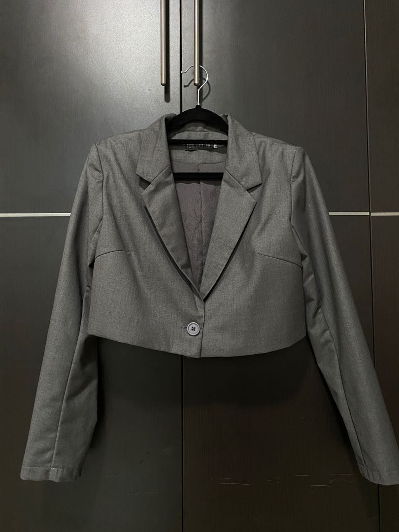 YHF Grey Cropped Blazer, Women's Fashion, Coats, Jackets and Outerwear