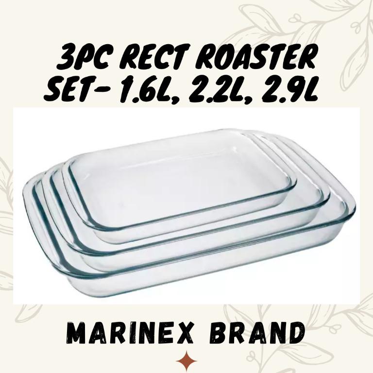 3PCS RECTANGULAR ROASTER SET- 1.6L, 2.2L, 2.9L- MARINEX BRAND- MICROWAVABLE (Category: Bakeware) located in Manila. Submitted by cartelcomnl (Listing ID 1088420114, Image 1). Description: 3PCS RECTANGULAR ROASTER SET- 1.6L, 2.2L, 2.9L #BAKINGDISH #RECTANGULAR #ROASTEE #GLASSWARE #GLASSDISH #FOODSERVING #SERVINGDISH #MARINEX #MICROWAVABLE Message us for orders 📌 Delivery via lalamove or Toktok within metro manila.