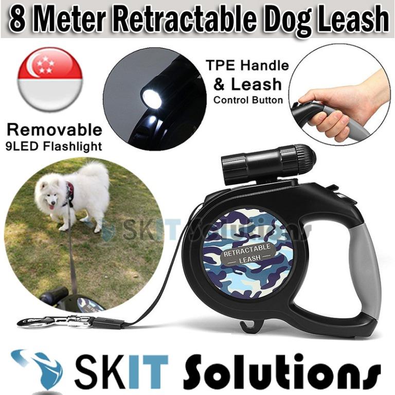 8 Meter Retractable Dog Pet Leash w 9 LED Flashlight retractable