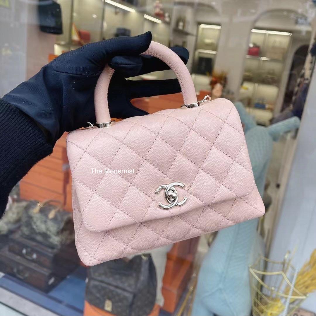 Authentic Chanel Mini Coco Handle Light Sakura Pink Caviar Leather, Luxury,  Bags & Wallets on Carousell