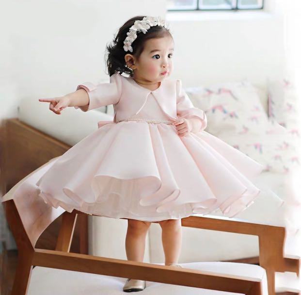 Wore once Baby 1 years old pink princess dress for wedding Size