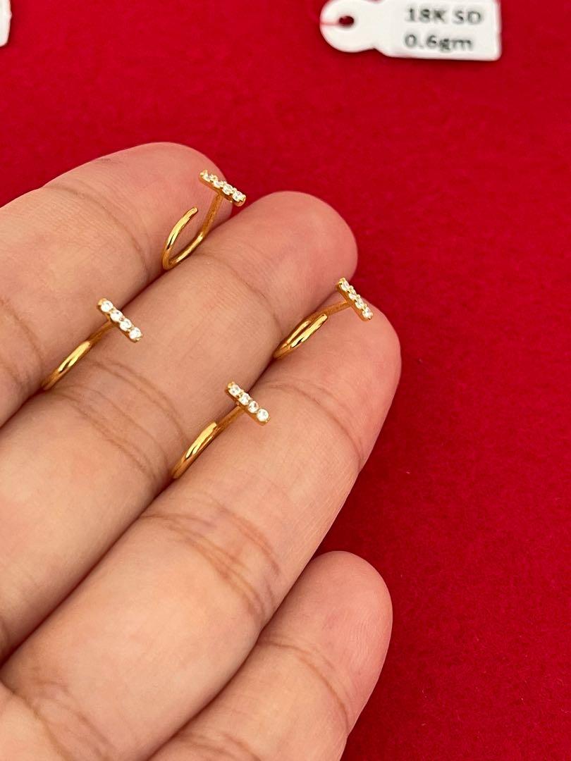 Bar Ear Piercing Genuine 18K 750 Gold Women s Fashion Jewelry