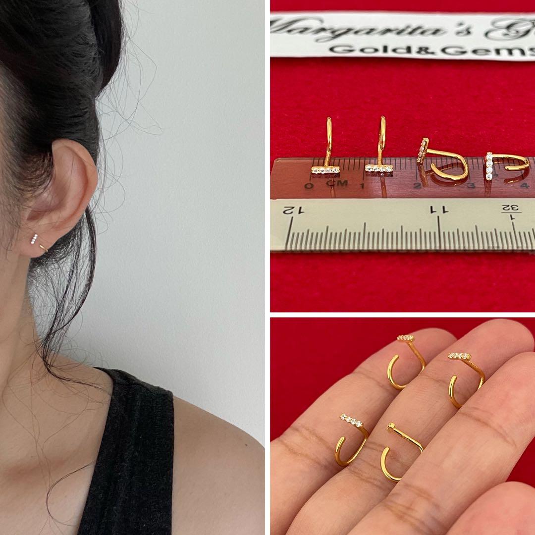 Bar Ear Piercing Genuine 18K750 Gold, Women's Fashion, Jewelry