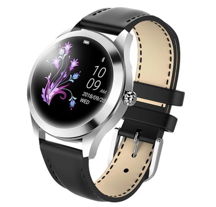 Black Leather Sliver Waterproof Smart Watch for Lady Lovely