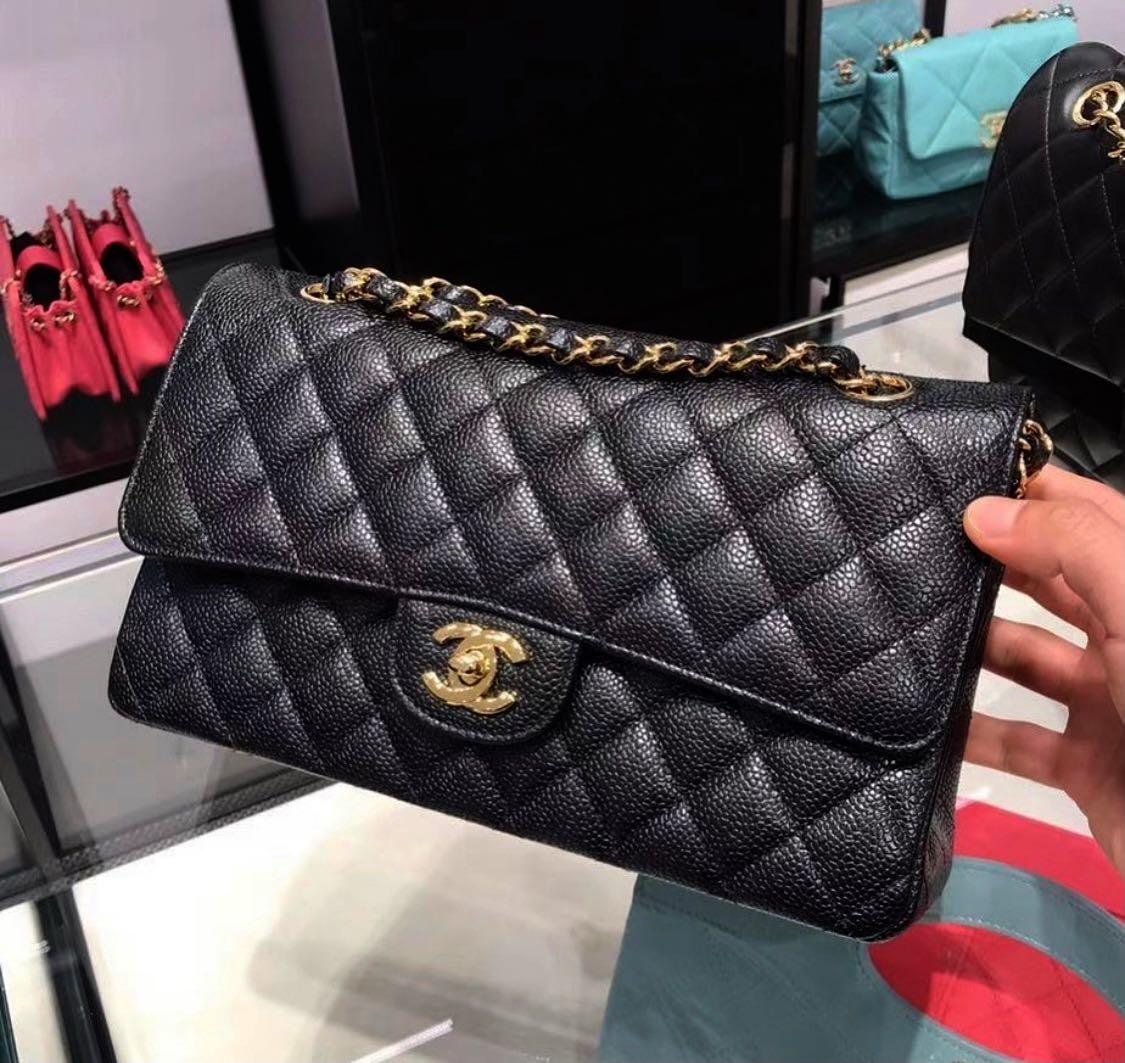 Chanel Black Quilted Caviar Leather Classic Double Flap Bag  STYLISHTOP