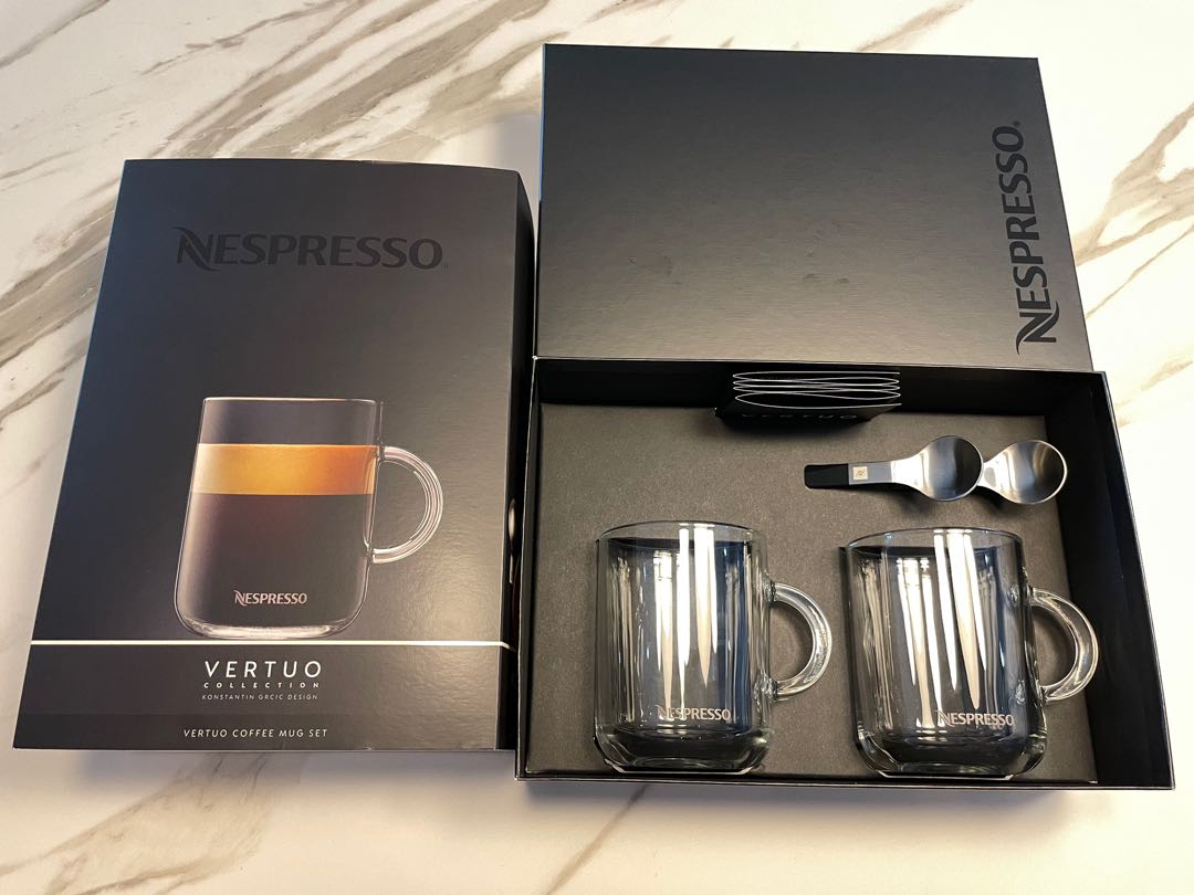 Brand New VERTUO Coffee Mugs & Spoons x 2 (390ml)