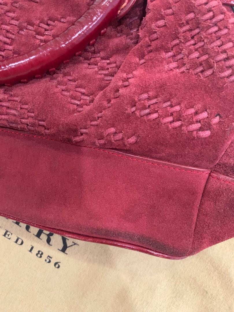 Burberry tote / hand carry red suede, Women's Fashion, Bags & Wallets