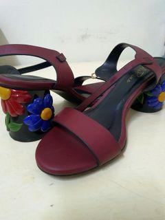 CARLO RINO Flower floral strap heels [maroon red]