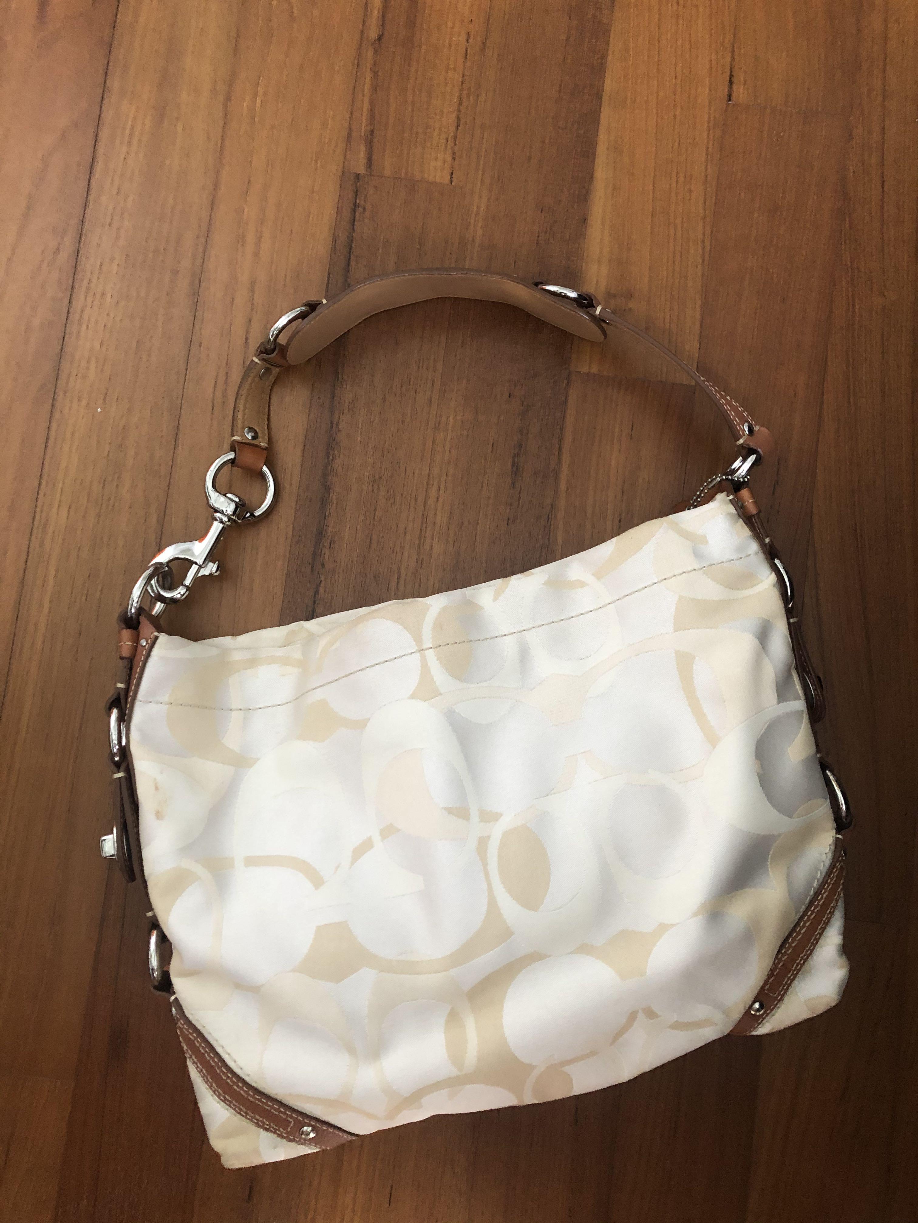 COACH Fabric Print Beige Canvas Hobo 