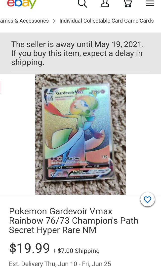 Gold Rainbow Gardevoir Vmax Pokemon Card Champions Path 76/73 