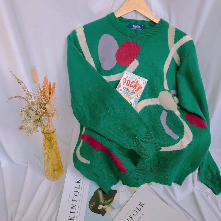 Graphic knit sweater, Fesyen Wanita 