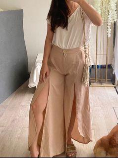 HW High waist high slit culottes kulot nude beige