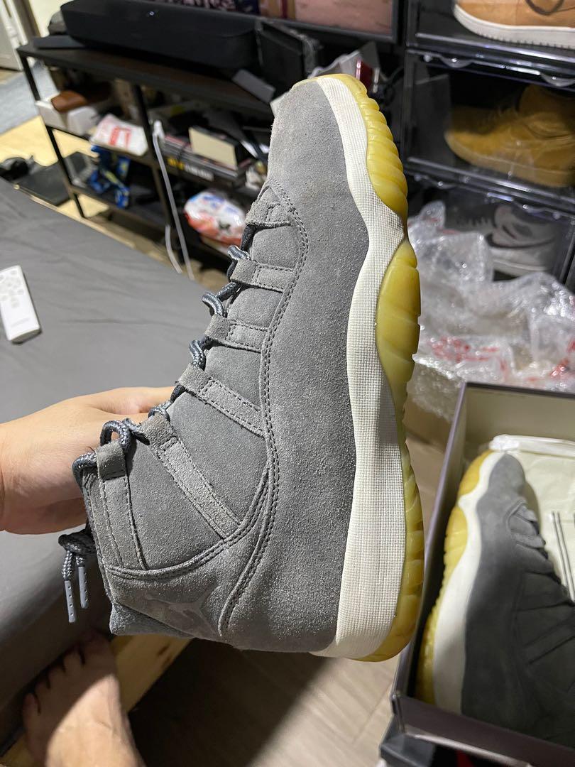 Jordan 11 grey clearance suede on feet