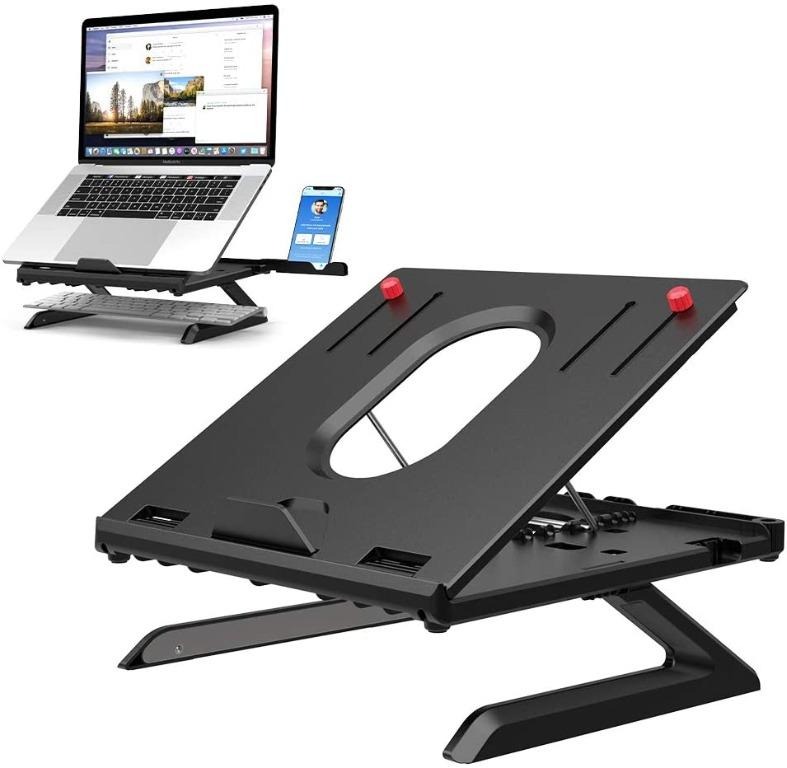 9 Adjustable Height Laptop Riser Laptop Stand Holder with Built-in Foldable Legs&Phone Holder White Notebook Support Tray Compatible with 12-17inch device 