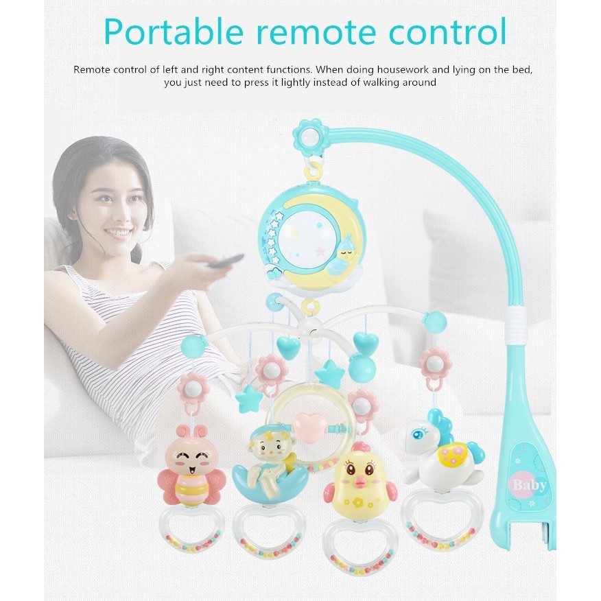 Musical crib mobile bed rattle rotating with remote control, Babies ...