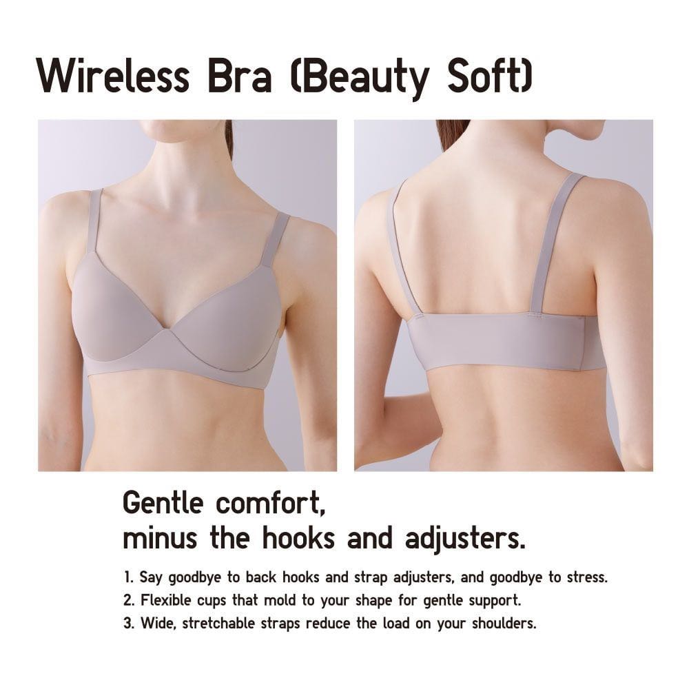 UNIQLO Malaysia - Model is wearing: Wireless Bra (Beauty Soft):  uniqlo.com/2jCzcUy Urethane sheeting provides secure support for an  attractive bustline