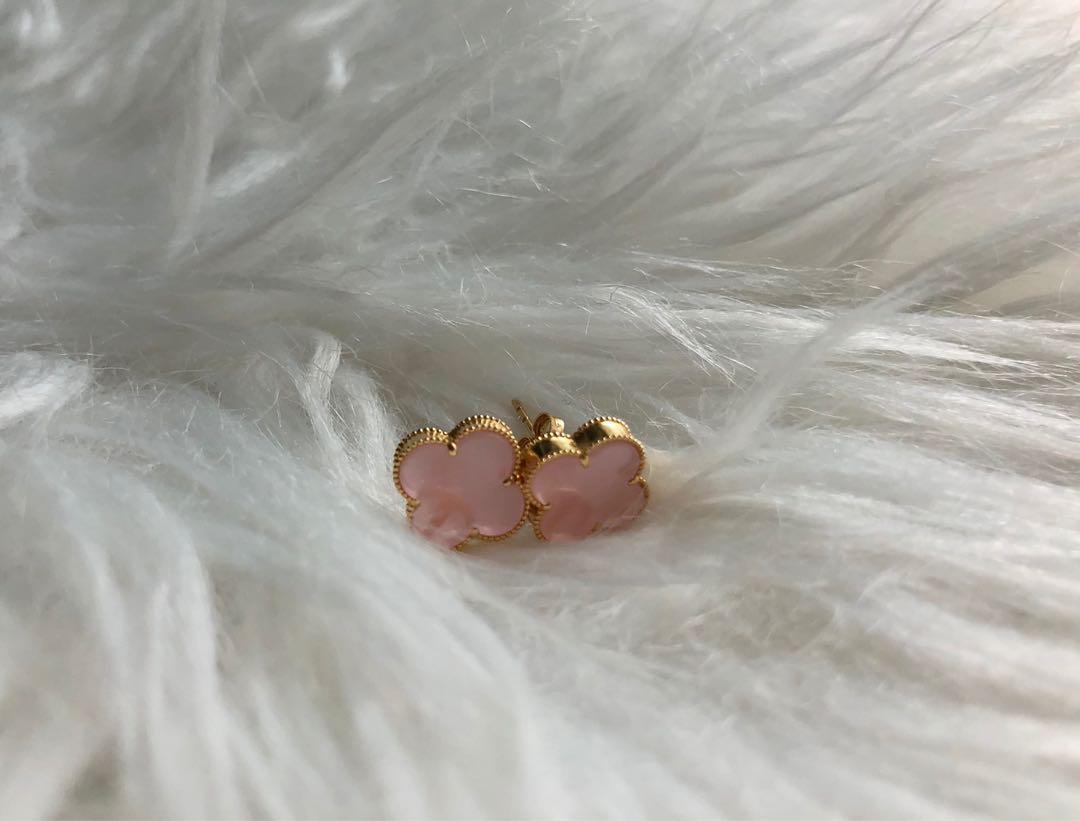 Pink VCA Clover K18 Gold Earrings, Women