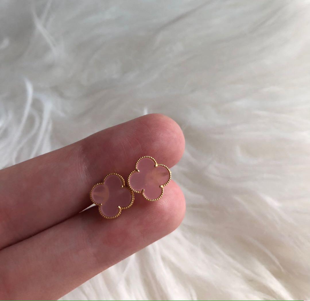 Pink VCA Clover K18 Gold Earrings, Women