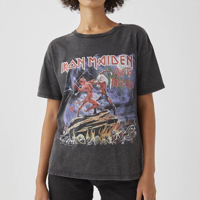 Pull Bear Iron Maiden Vintage Dark Grey Tee