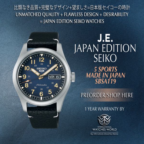 SEIKO JAPAN EDITION 5 SPORTS AUTOMATIC MILITARY STYLE BLACK CALFSKIN BAND  SBSA119 BLUE DIAL MADE IN JAPAN, Mobile Phones & Gadgets, Wearables & Smart  Watches on Carousell