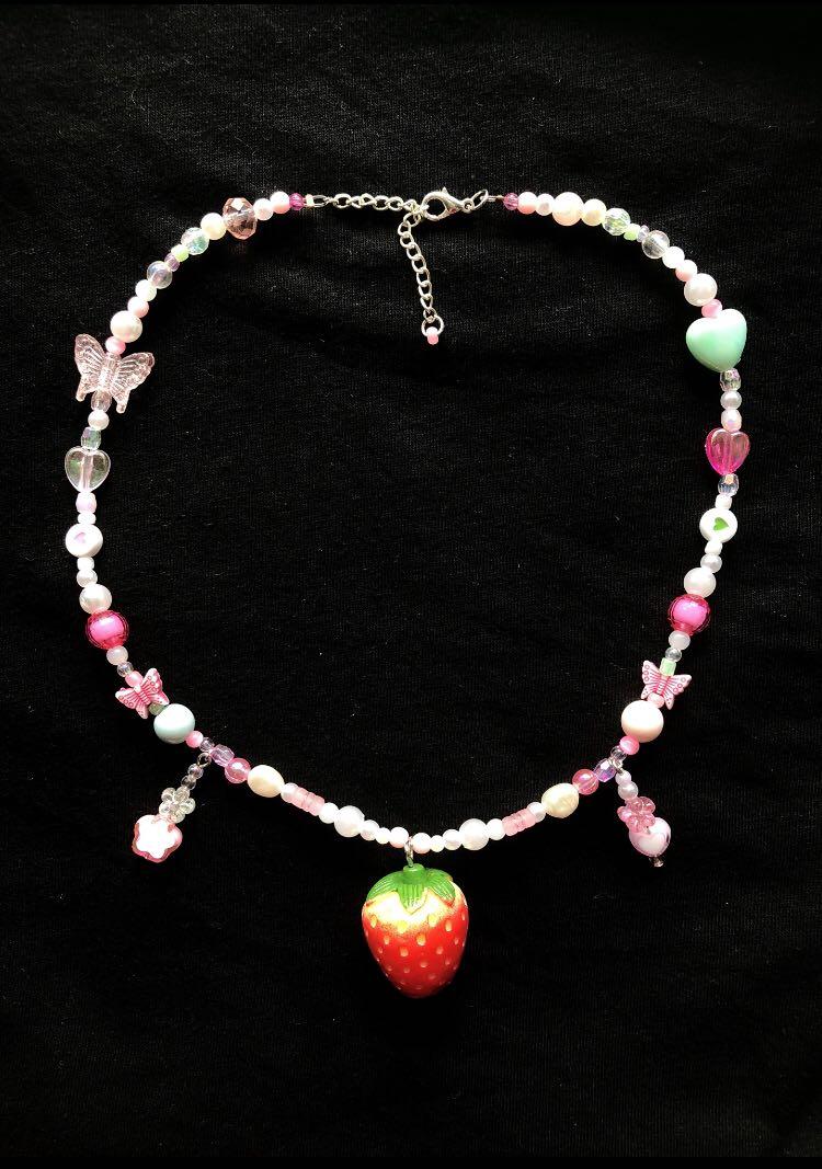 Strawberry shop beaded necklace