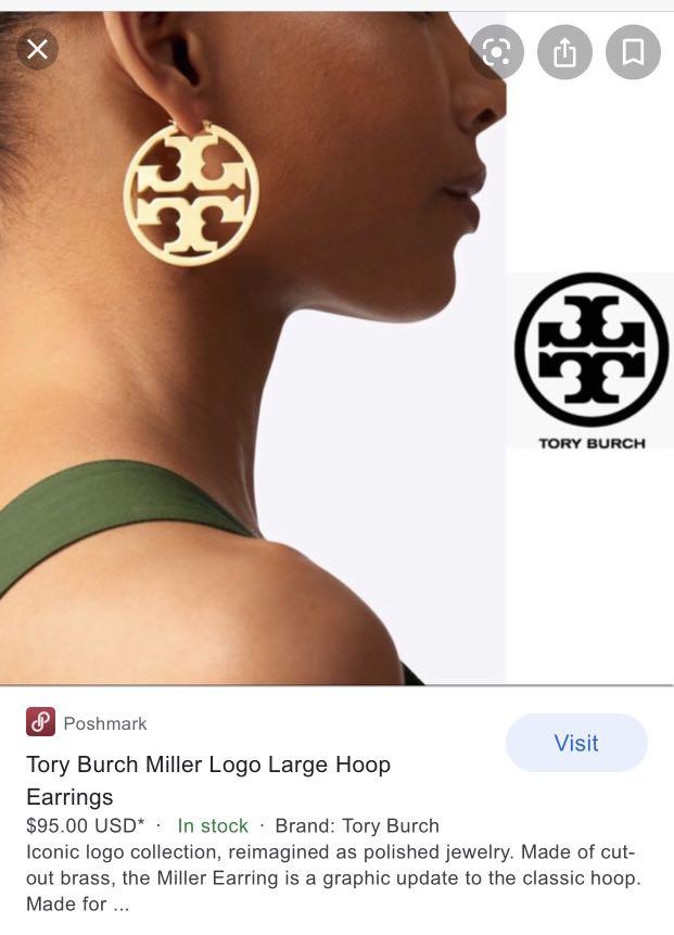 Tory Burch earrings - Tory Burch Miller logo large hoop, Women's Fashion,  Jewelry & Organisers, Earrings on Carousell