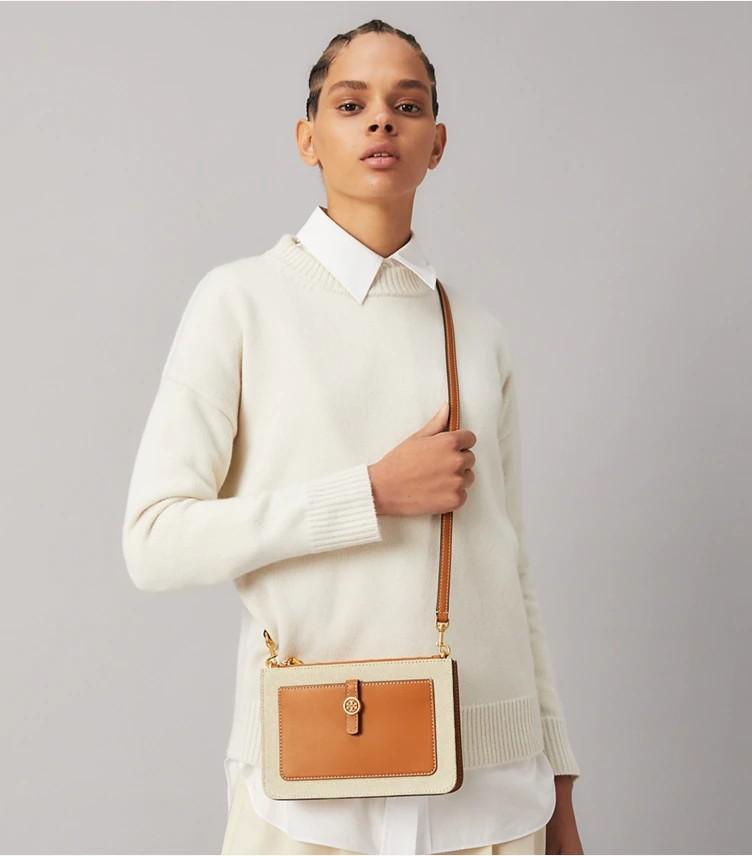 Tory Burch Walker Canvas DoubleZip Crossbody Bag, Women's Fashion