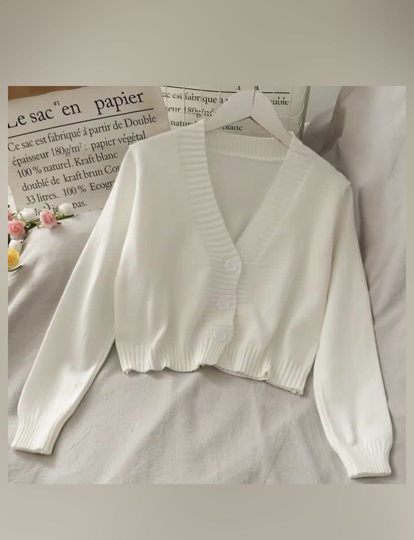 White cropped outlet cardigan sweater