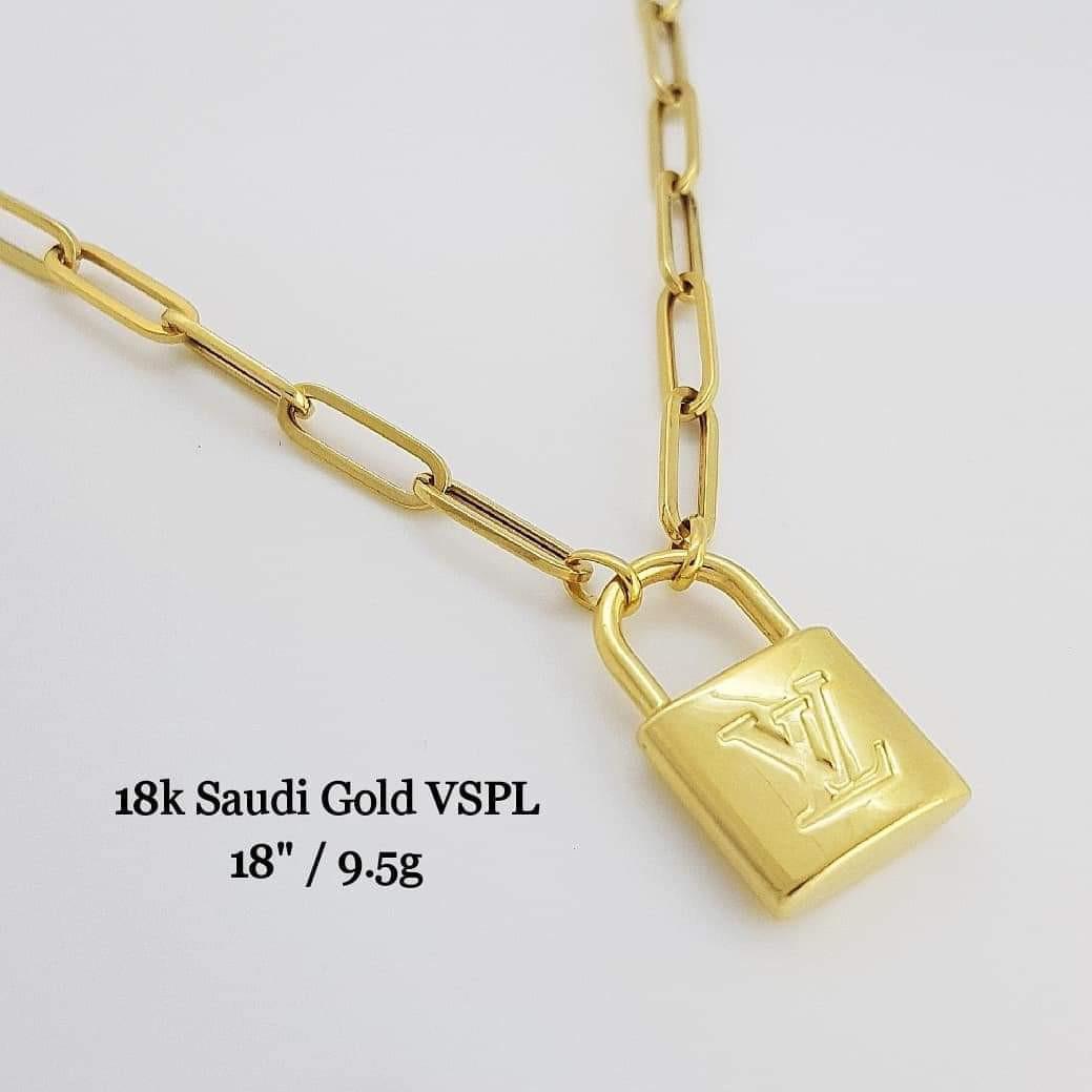 18K Saudi Gold Paper Clip Chain with LV Pendant Necklace, Women's Fashion,  Jewelry & Organizers, Necklaces on Carousell